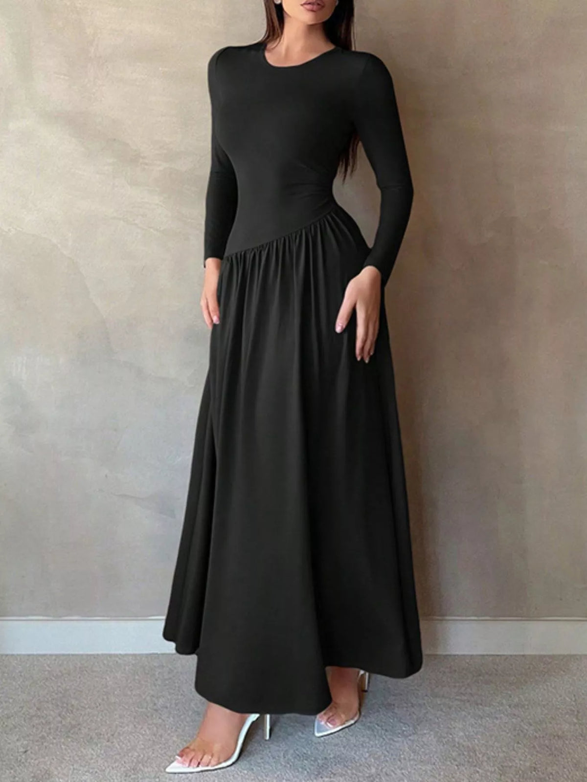 Long Sleeve Ruched A-Line Maxi Dress by Calliope
