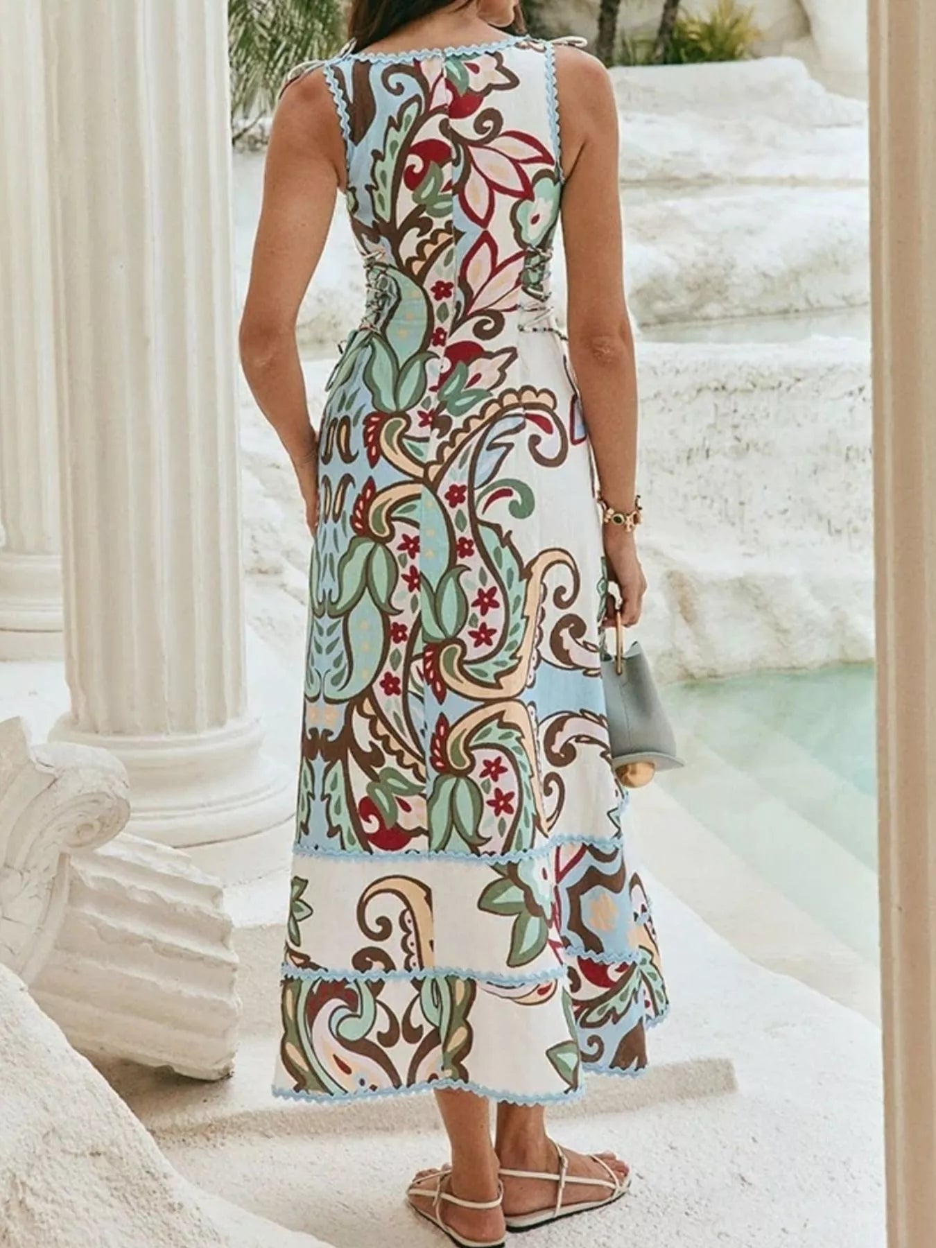 Tie-Shoulder Tiered Midi Dress in Floral