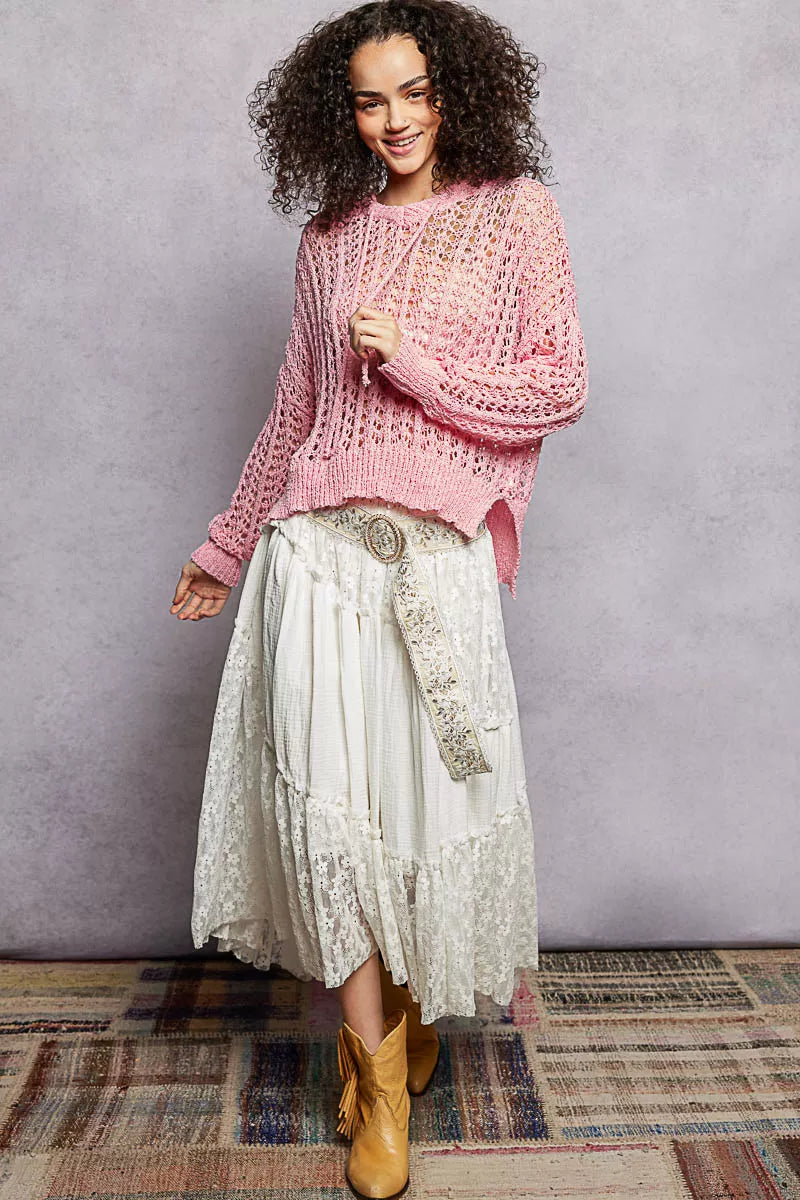 Openwork High-Low Knit Top in Barbie Pink by POL