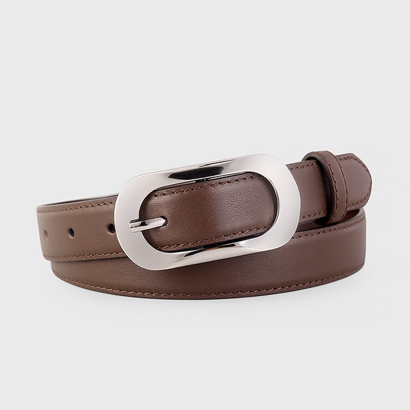 Ilussa Silver Buckle Leather Belt — Caramel