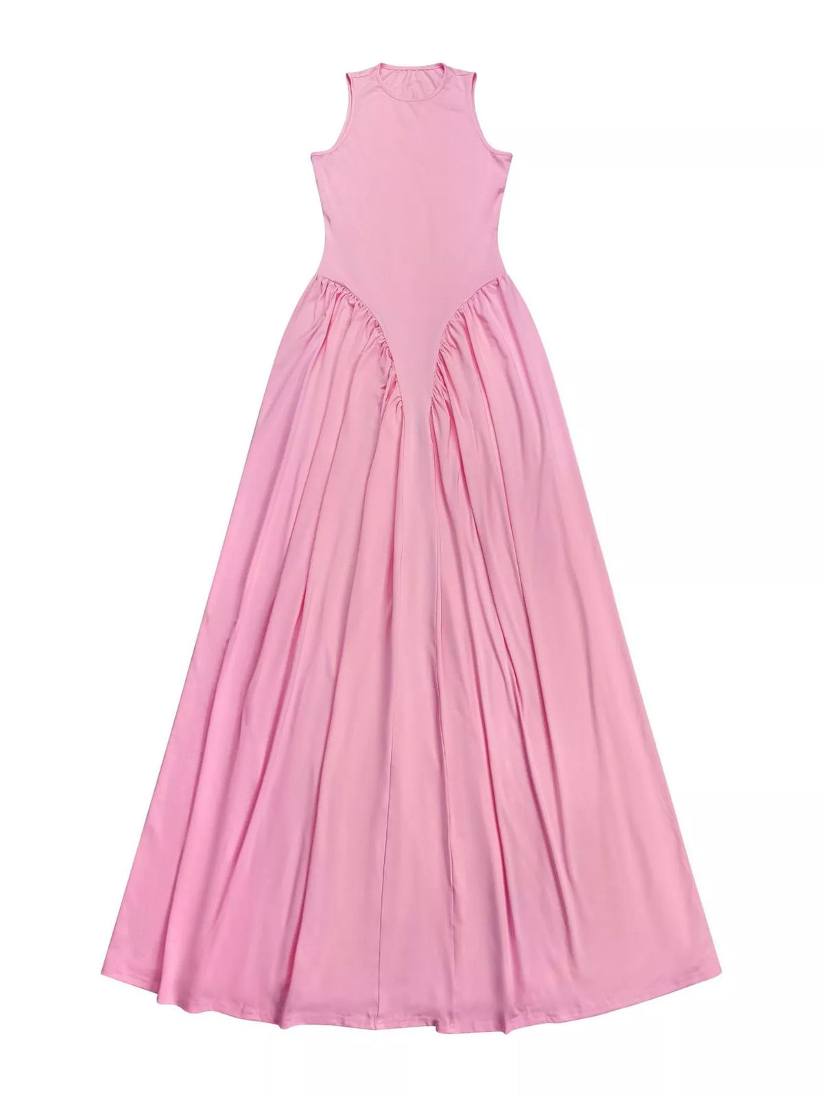 Pleated Sleeveless O-Neck Maxi Dress