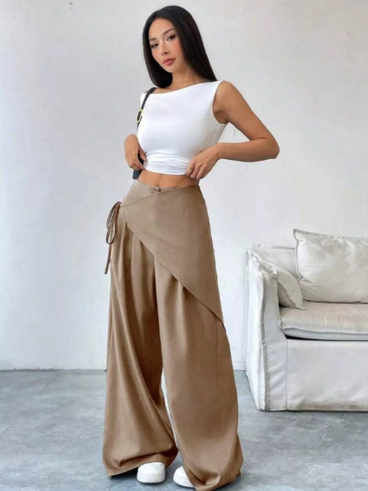 Wrap-Front Wide-Leg Pants