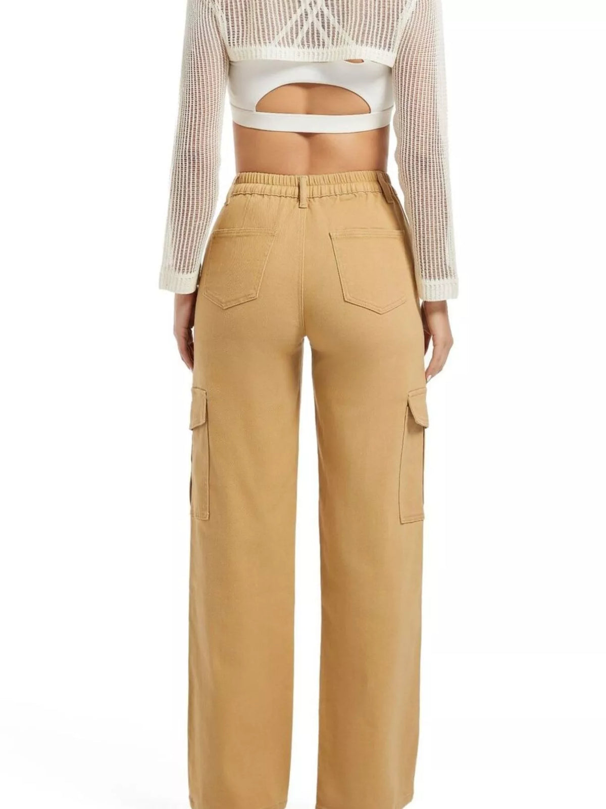 High-Waisted Cargo Jeans with Contrast Stitching