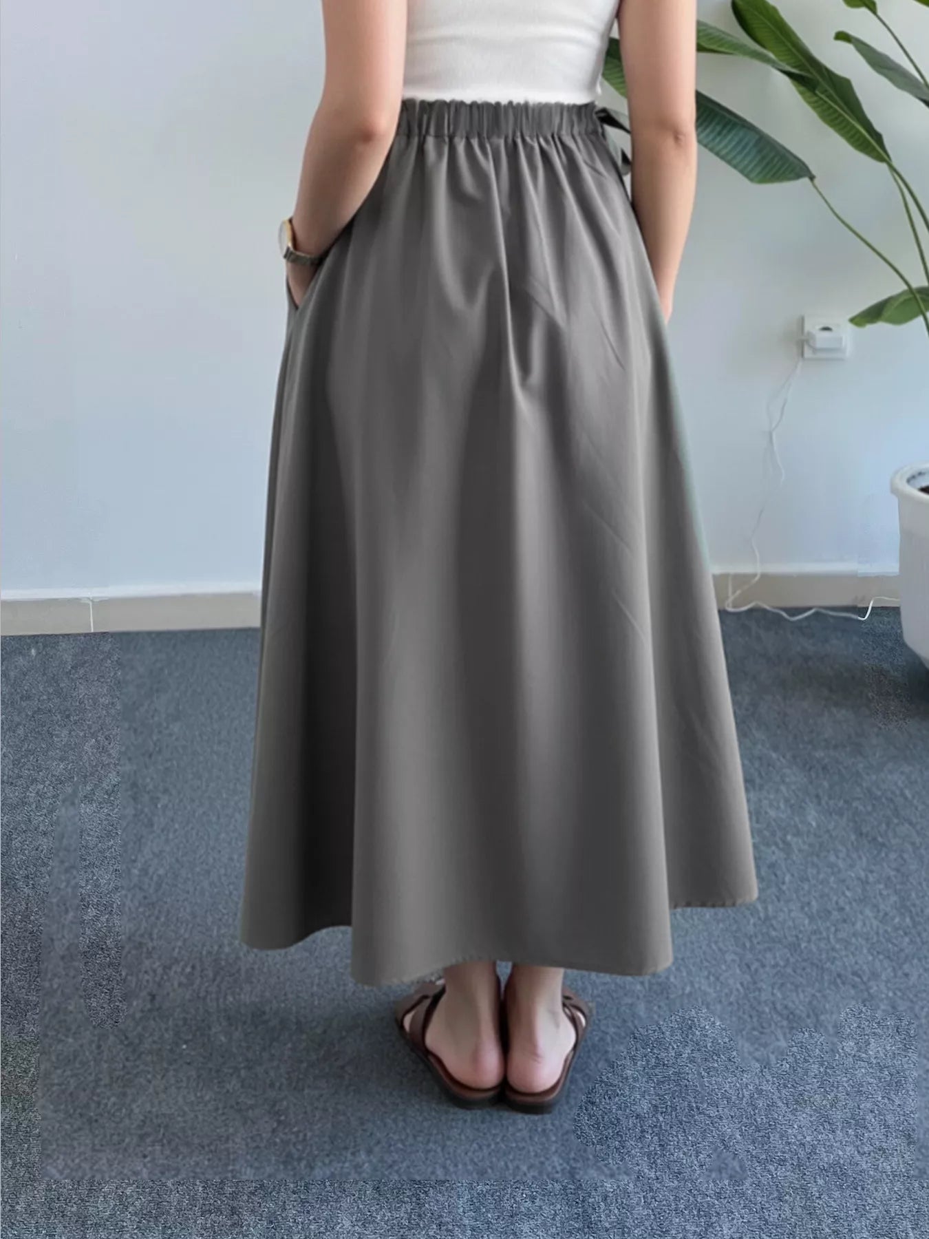 Flowy A-Line Midi Skirt in Gray
