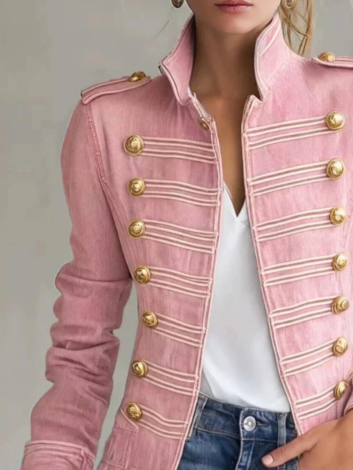 Dusty Pink Military-Inspired Denim Jacket