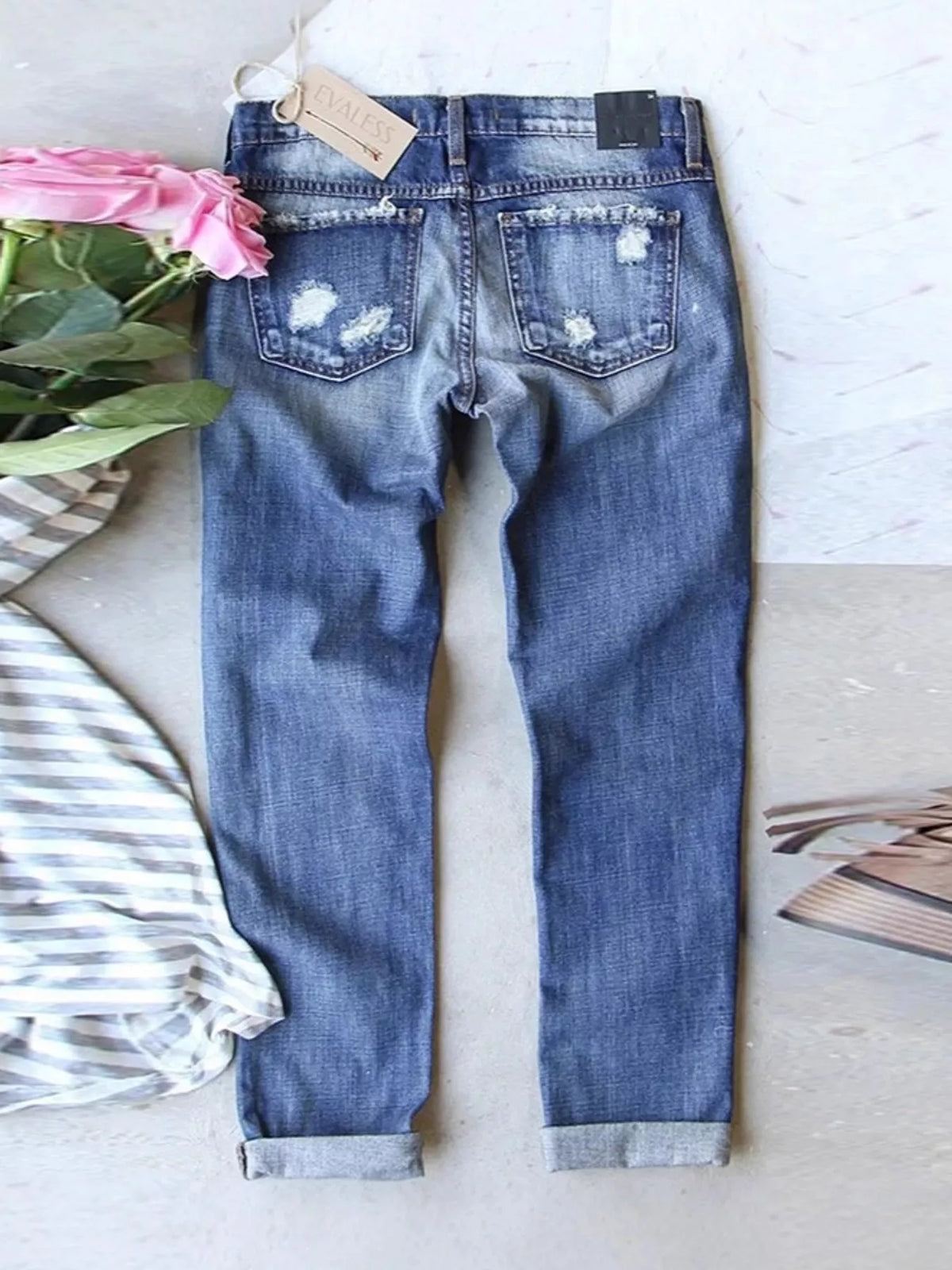 Distressed Santa Claus Print Jeans in Blue