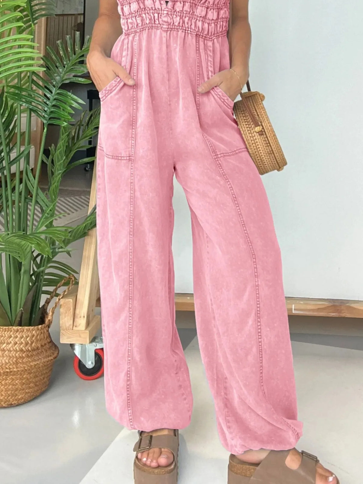 Smocked Spaghetti Strap Jumpsuit