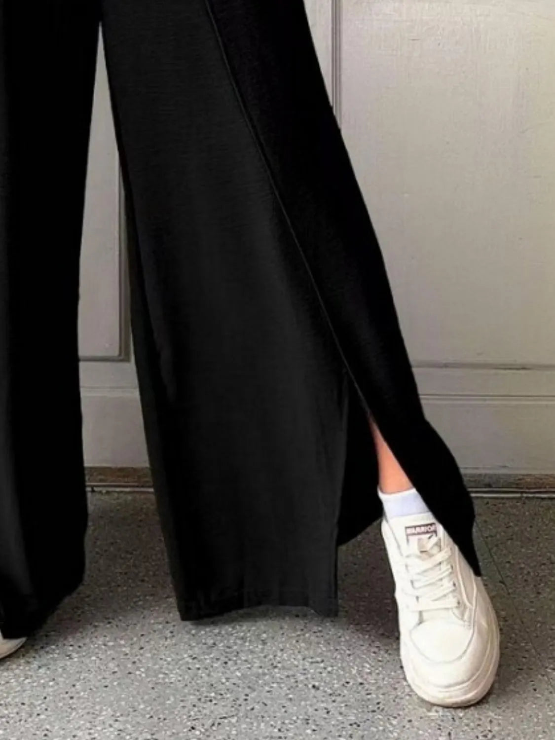 Frilled Slit Wide-Leg Pants