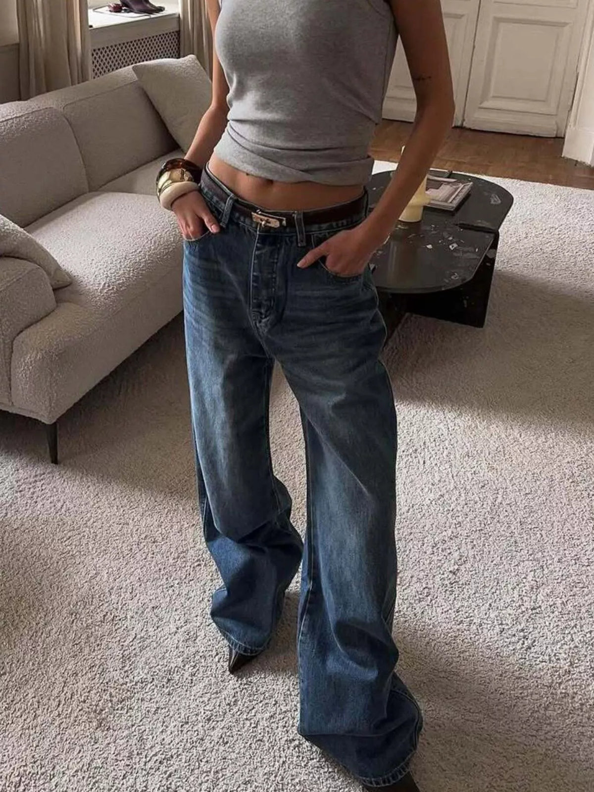 Wide Leg Relaxed Fit Jeans in Medium Wash