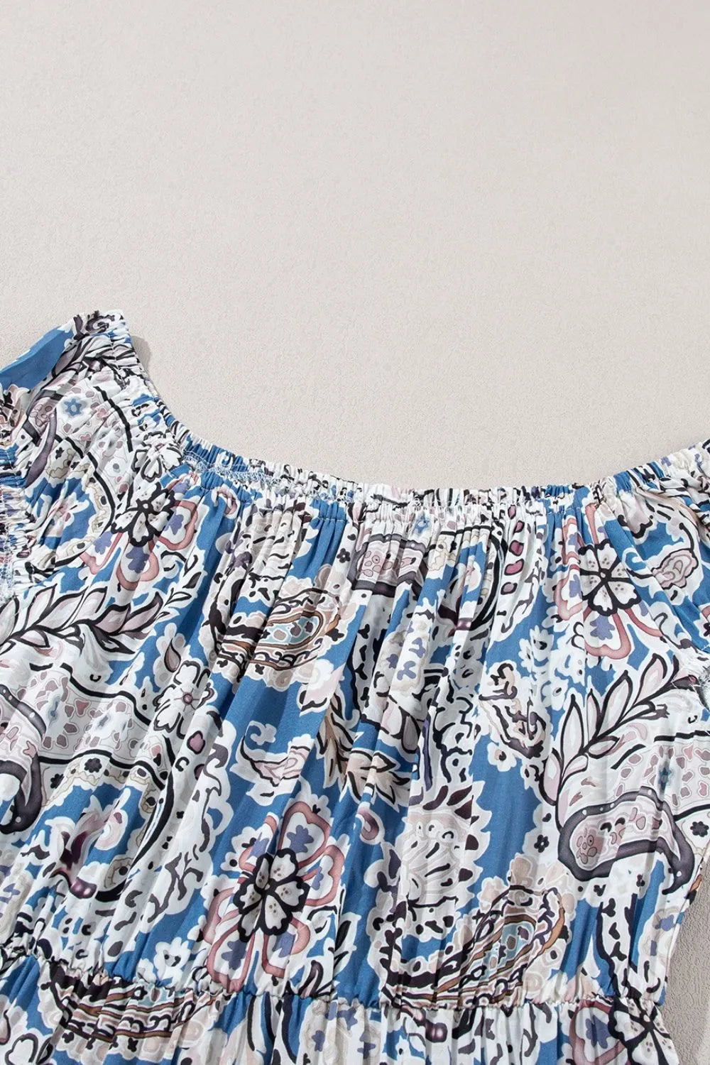Paisley Print Off Shoulder Maxi Dress in Dusty Blue