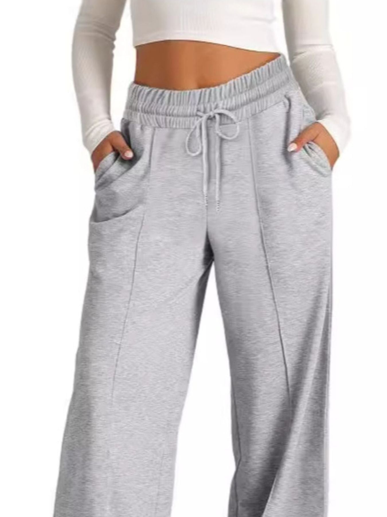 Drawstring Wide Leg Pants with Pockets