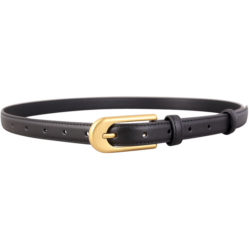 Ilussa Gold Buckle Skinny Leather Belt