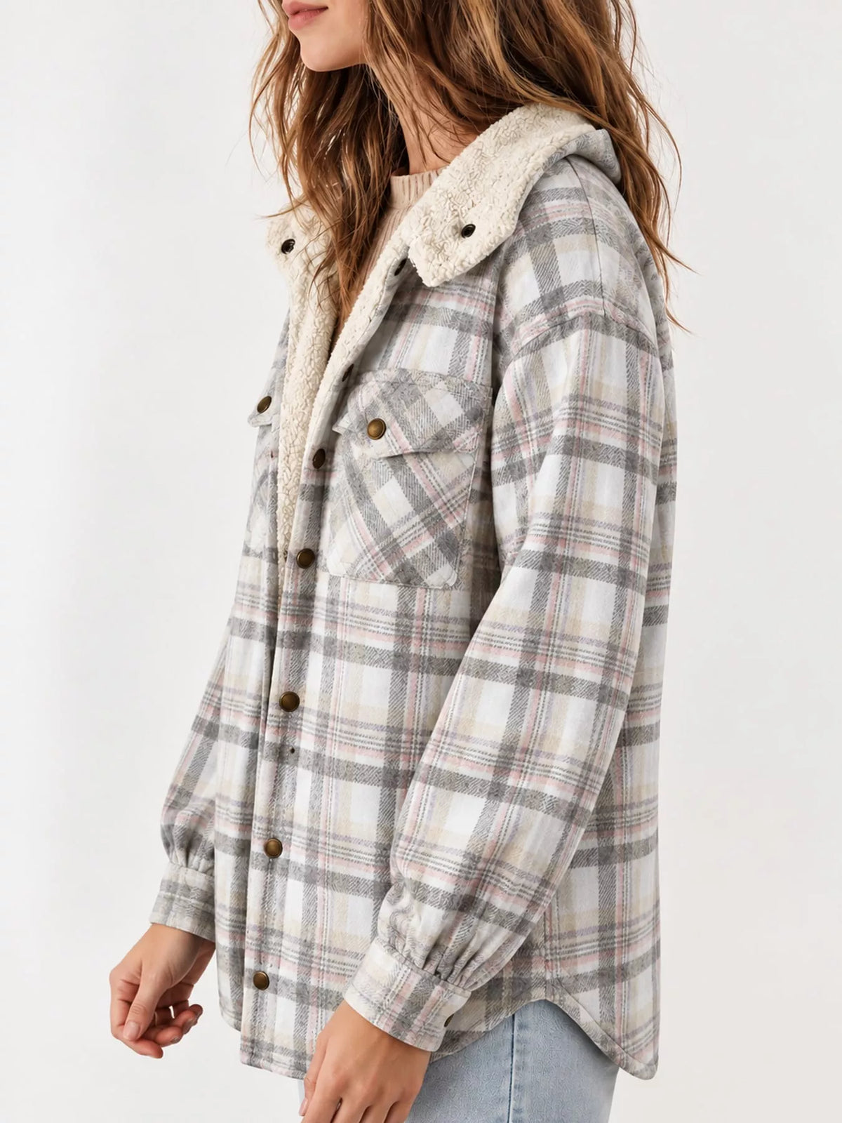 Sherpa-Lined Plaid Hooded Jacket