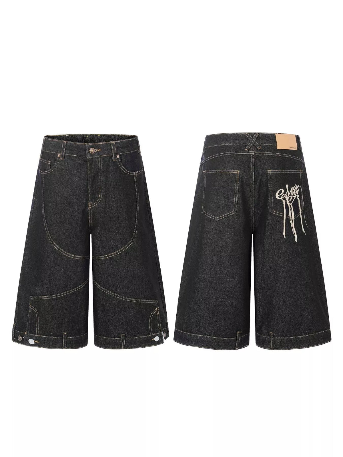 High-Waisted Wide-Leg Denim Capris in Black by TrendMaster