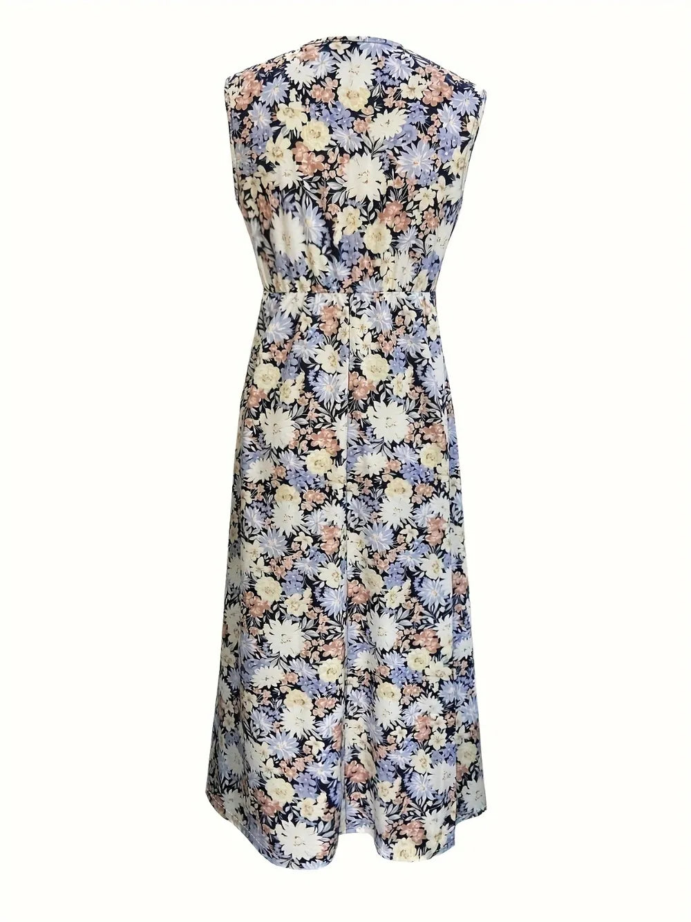Ruched Floral Sleeveless Midi Dress