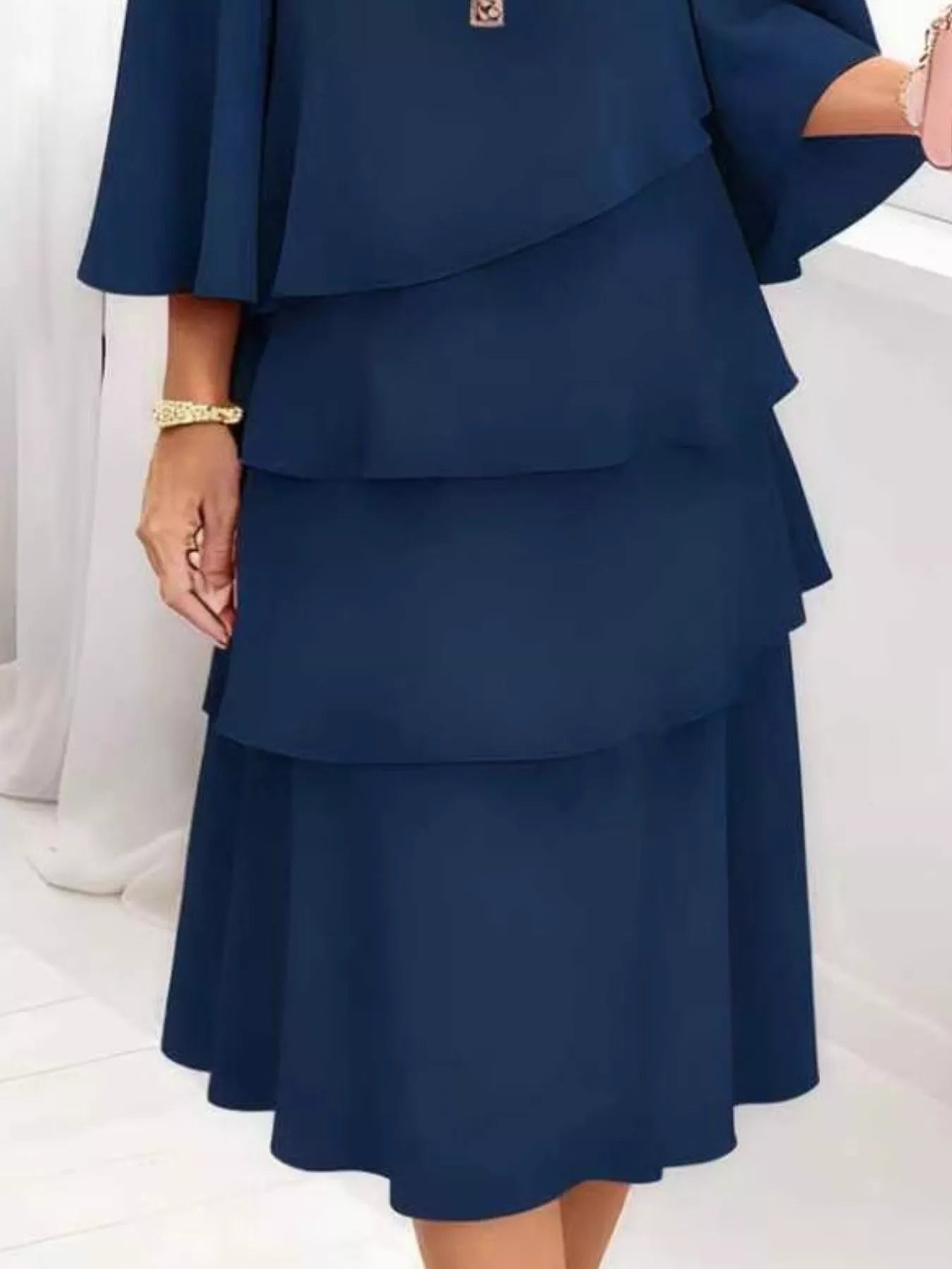 Ruffled Layered 3/4-Sleeve Dress, Plus Size