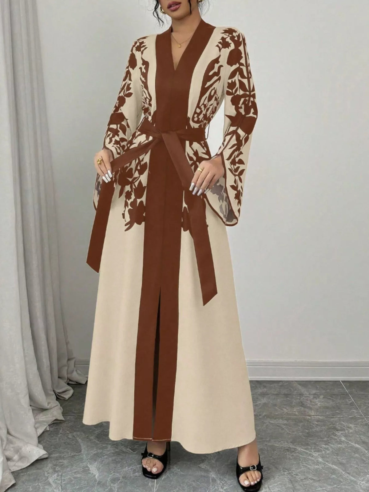 Printed Tie-Waist Maxi Dress with Front Split by Calliope