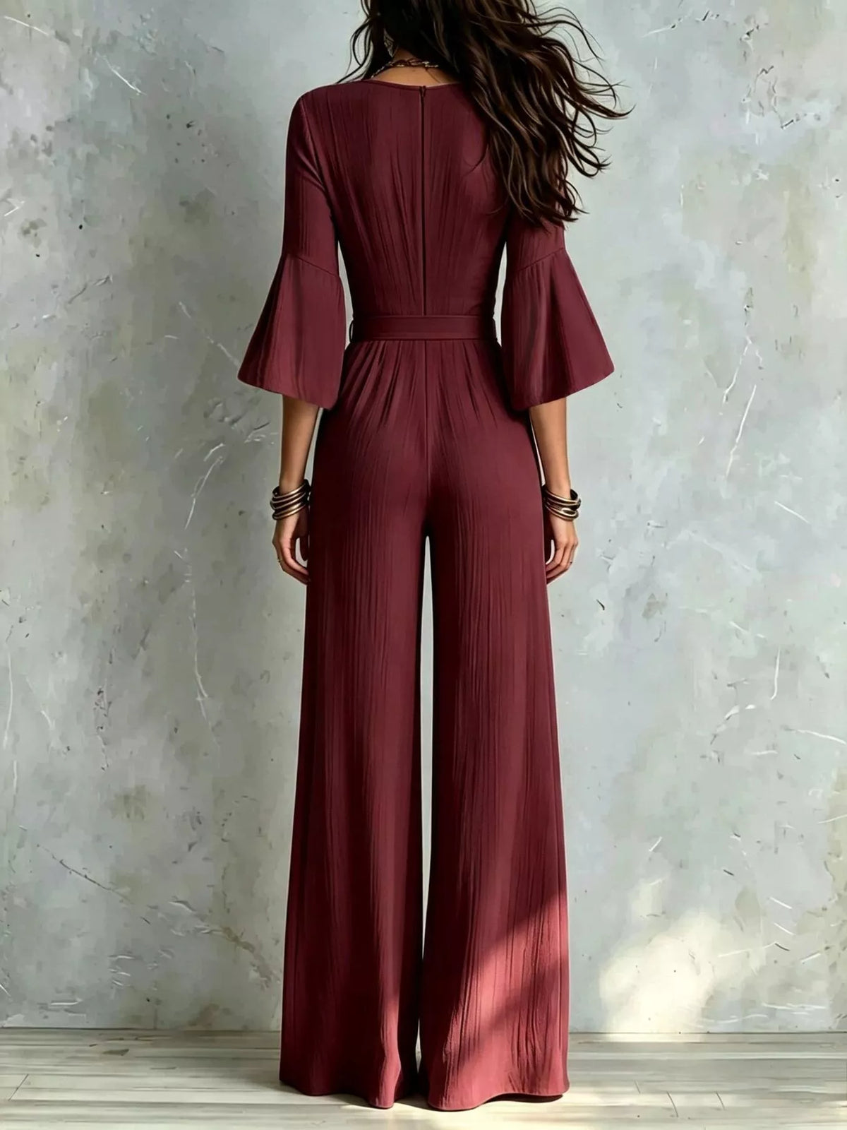 Pleated Wide-Leg Jumpsuit with Tie Waist