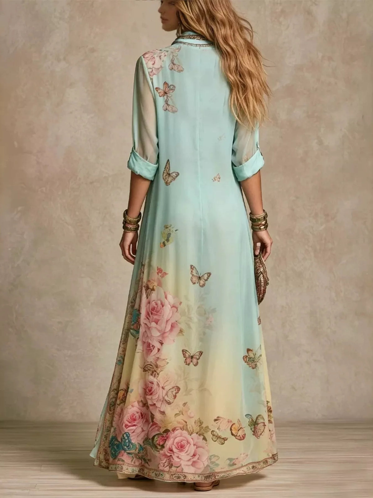 Floral Button-Down Maxi Shirt Dress in Green by Kaelinne