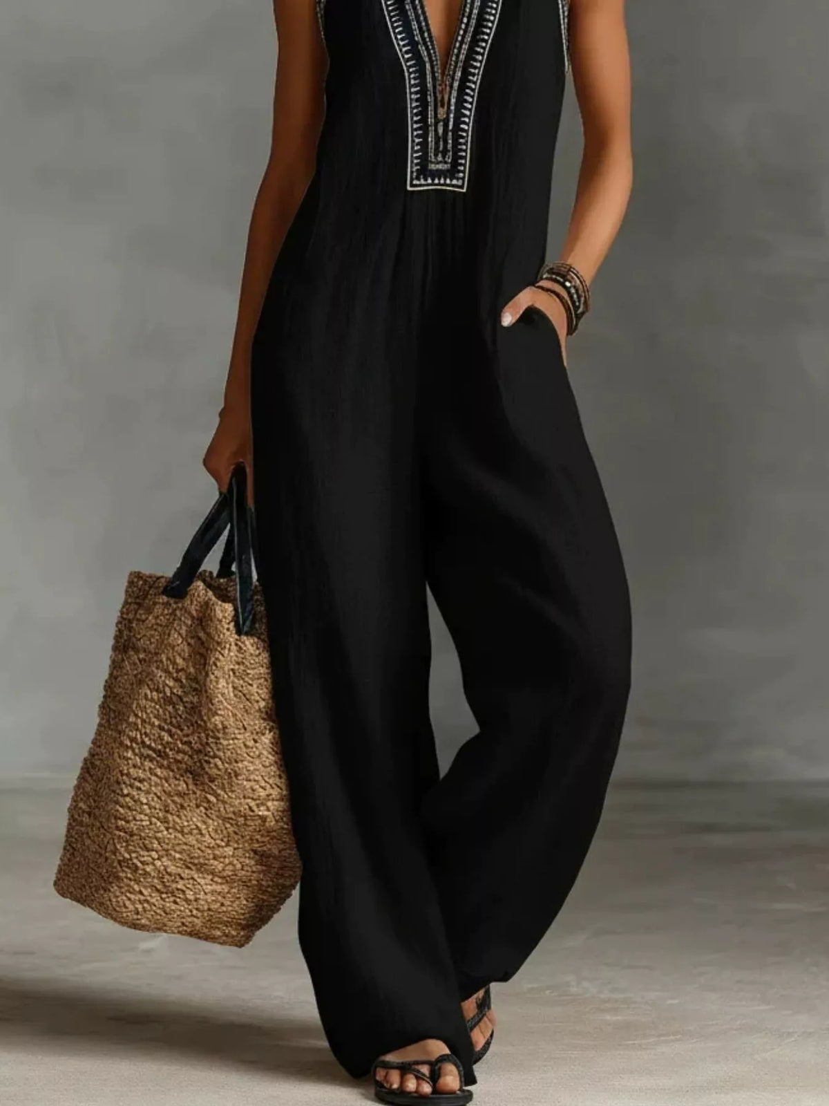 Sleeveless Wide-Leg Jumpsuit, Plus Size