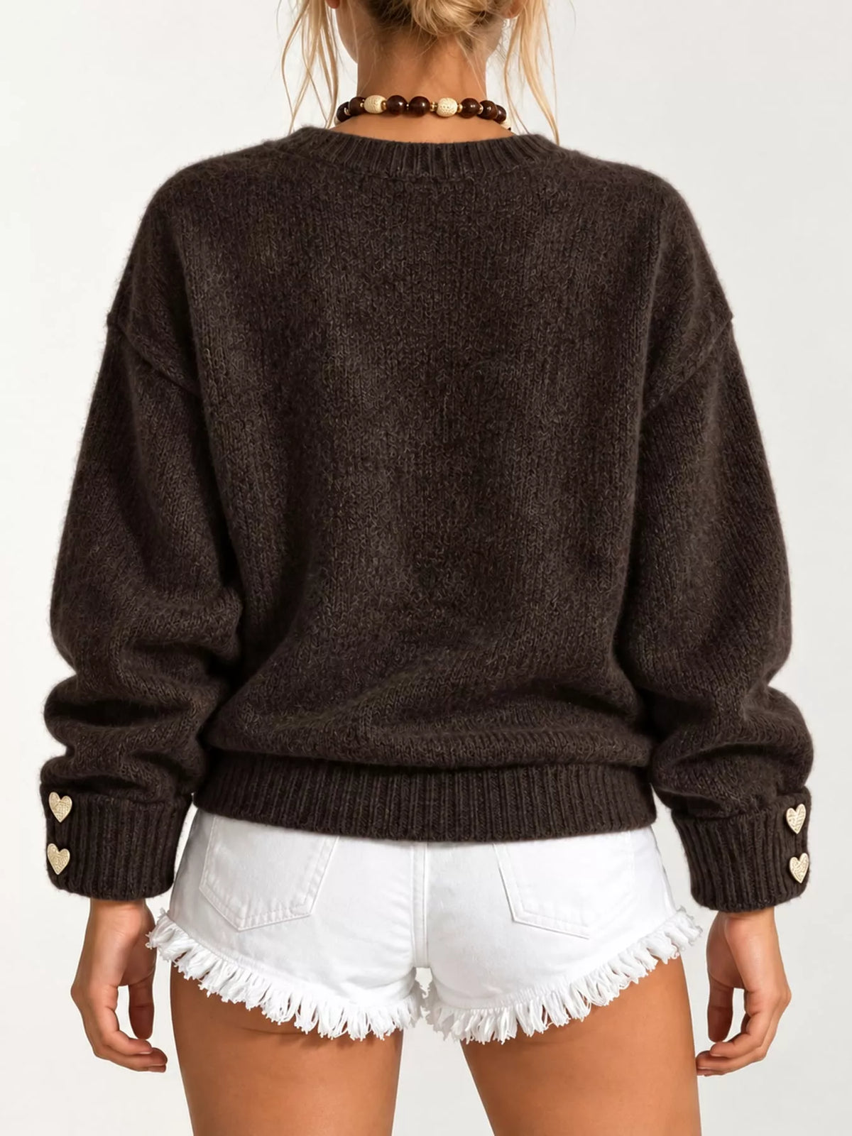 V-Neck Heart-Shaped Button Cardigan