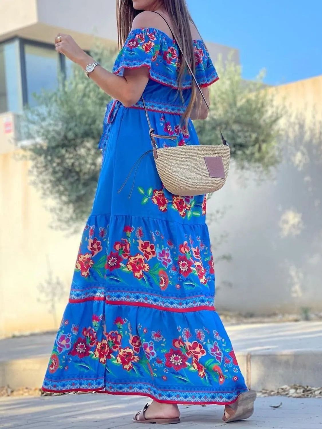 Floral Off-Shoulder Ruffle Maxi Dress
