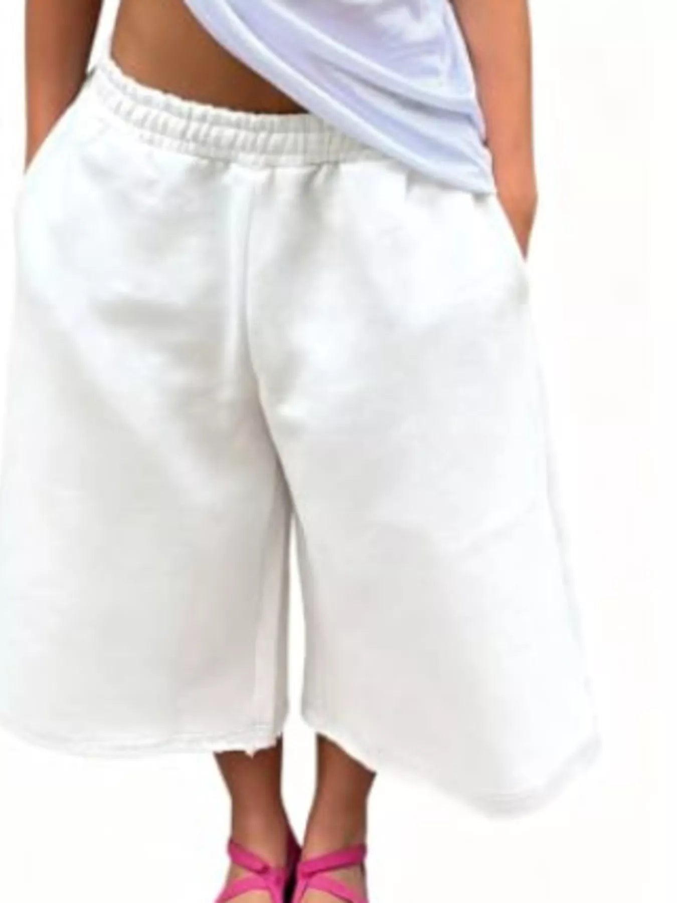 Wide-Leg Cropped Sweatpants with Raw Hem