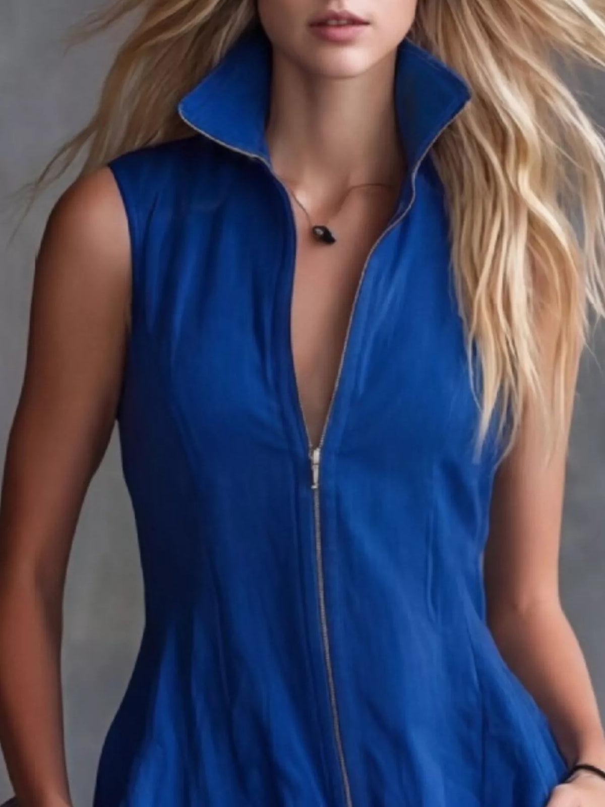 High-Low Ruffled Zip Front Dress