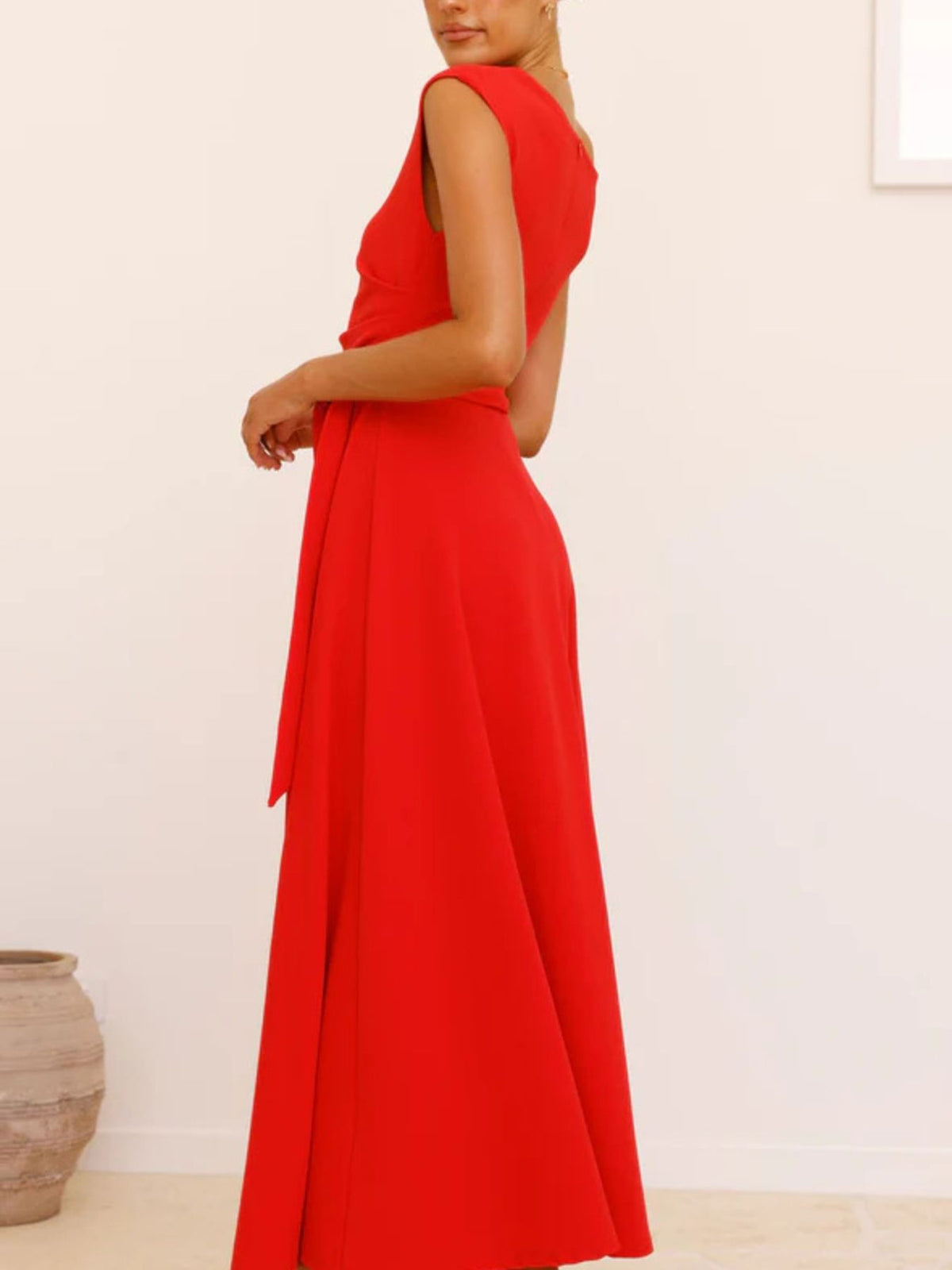 One-Shoulder Tie Waist Maxi Dress