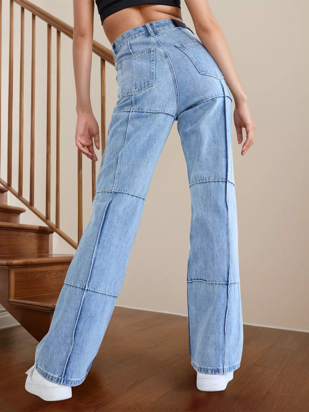 High-Waist Straight Jeans in Light Wash by Y.Y@Denim