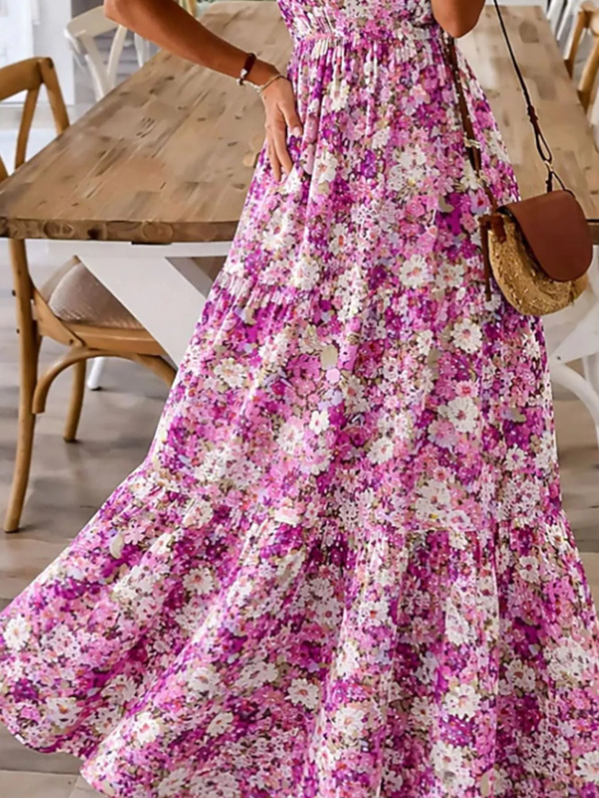 Floral Tiered Maxi Dress with Spaghetti Straps