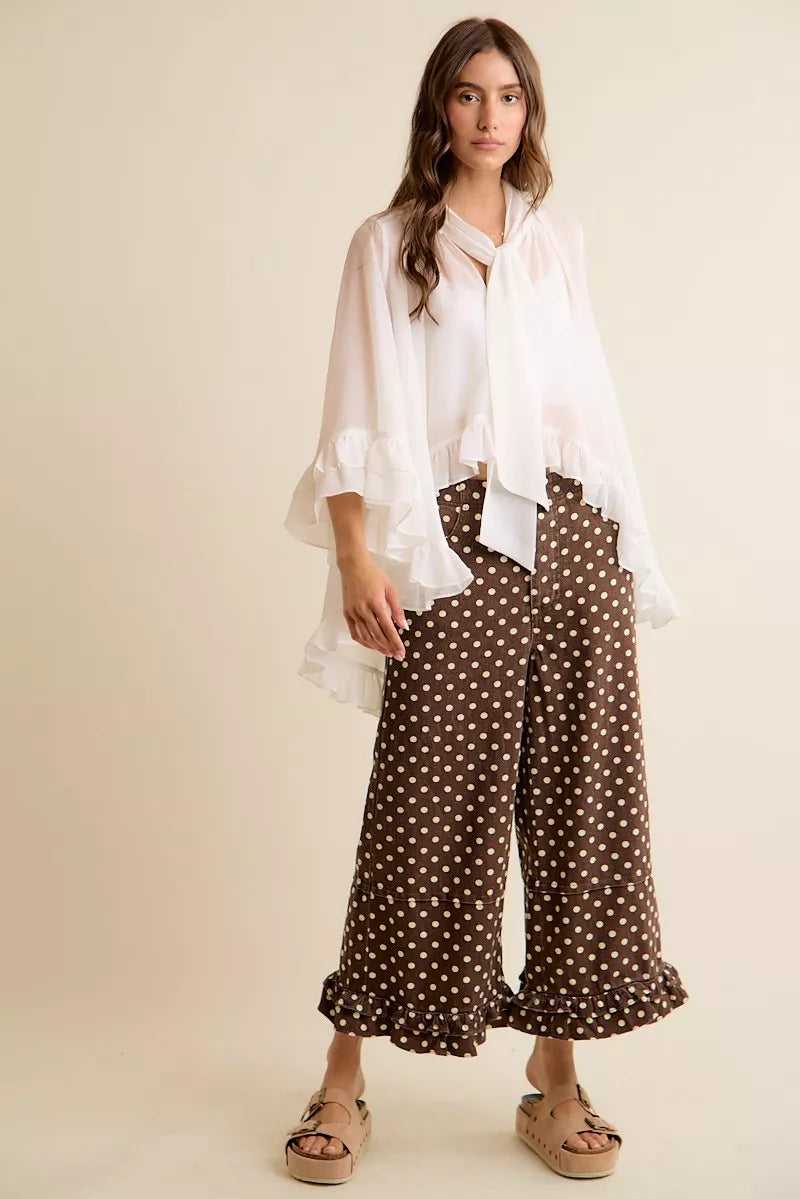 So Me Sheer Ruffle Bell-Sleeve Blouse in White