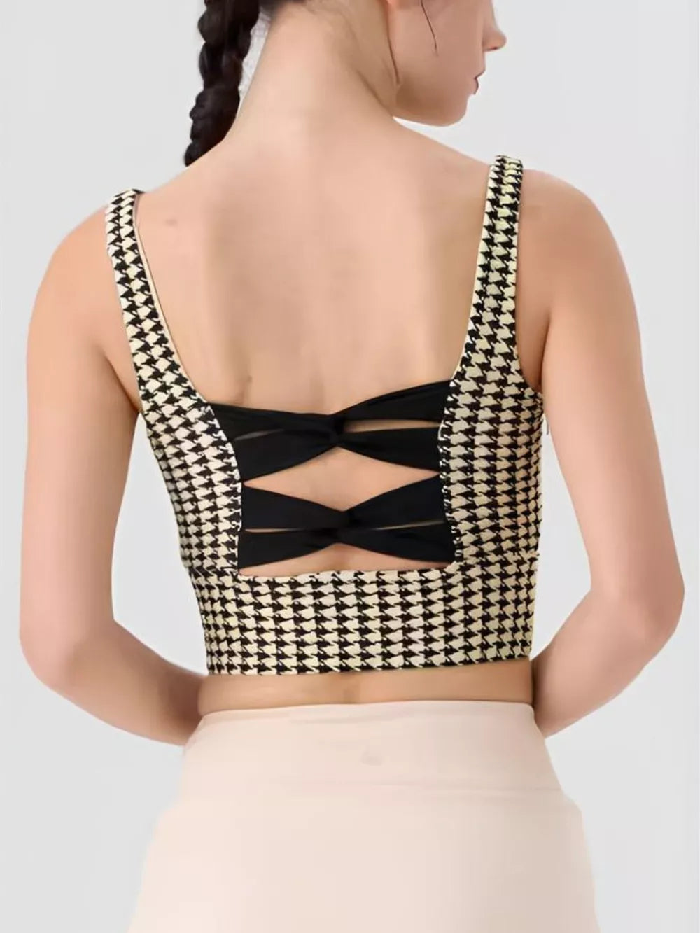 Crisscross Back Houndstooth Active Bra in Plaid