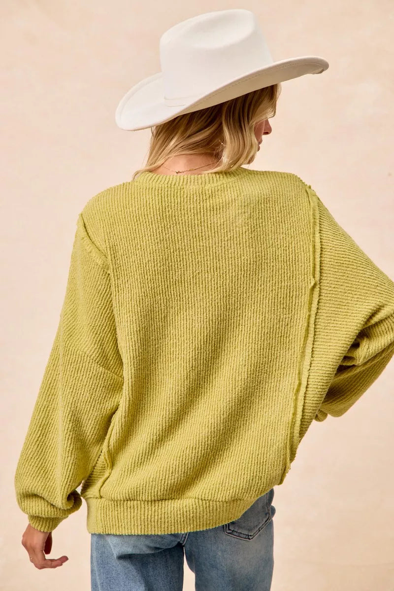 Boucle Uneven Hem Sweater in Lime by BiBi