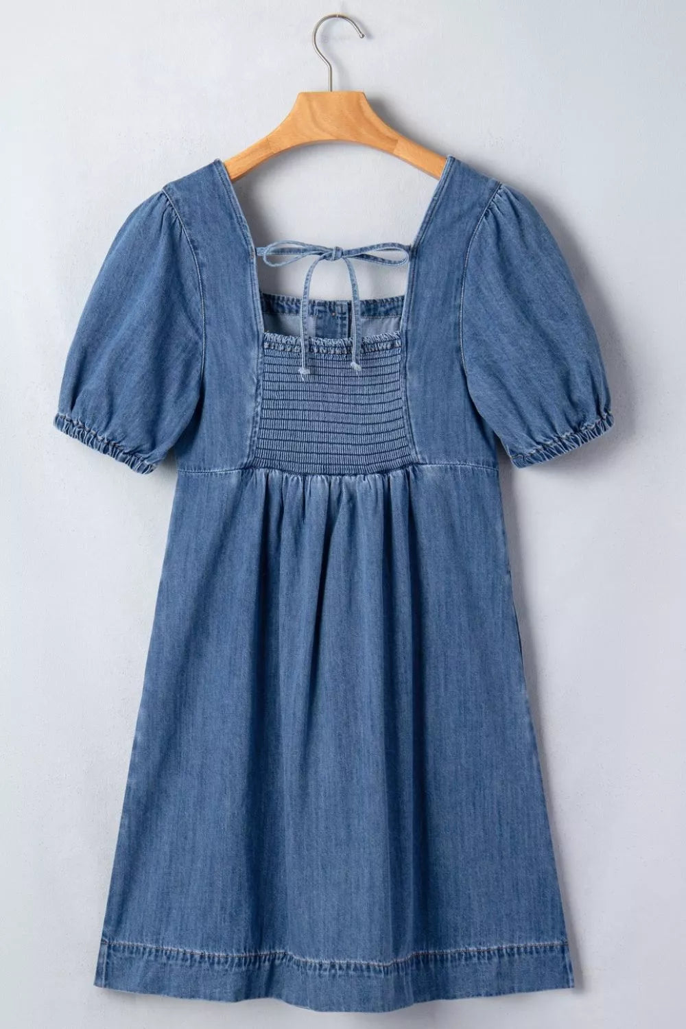 Button-Front Puff Sleeve Denim Dress in Medium Wash