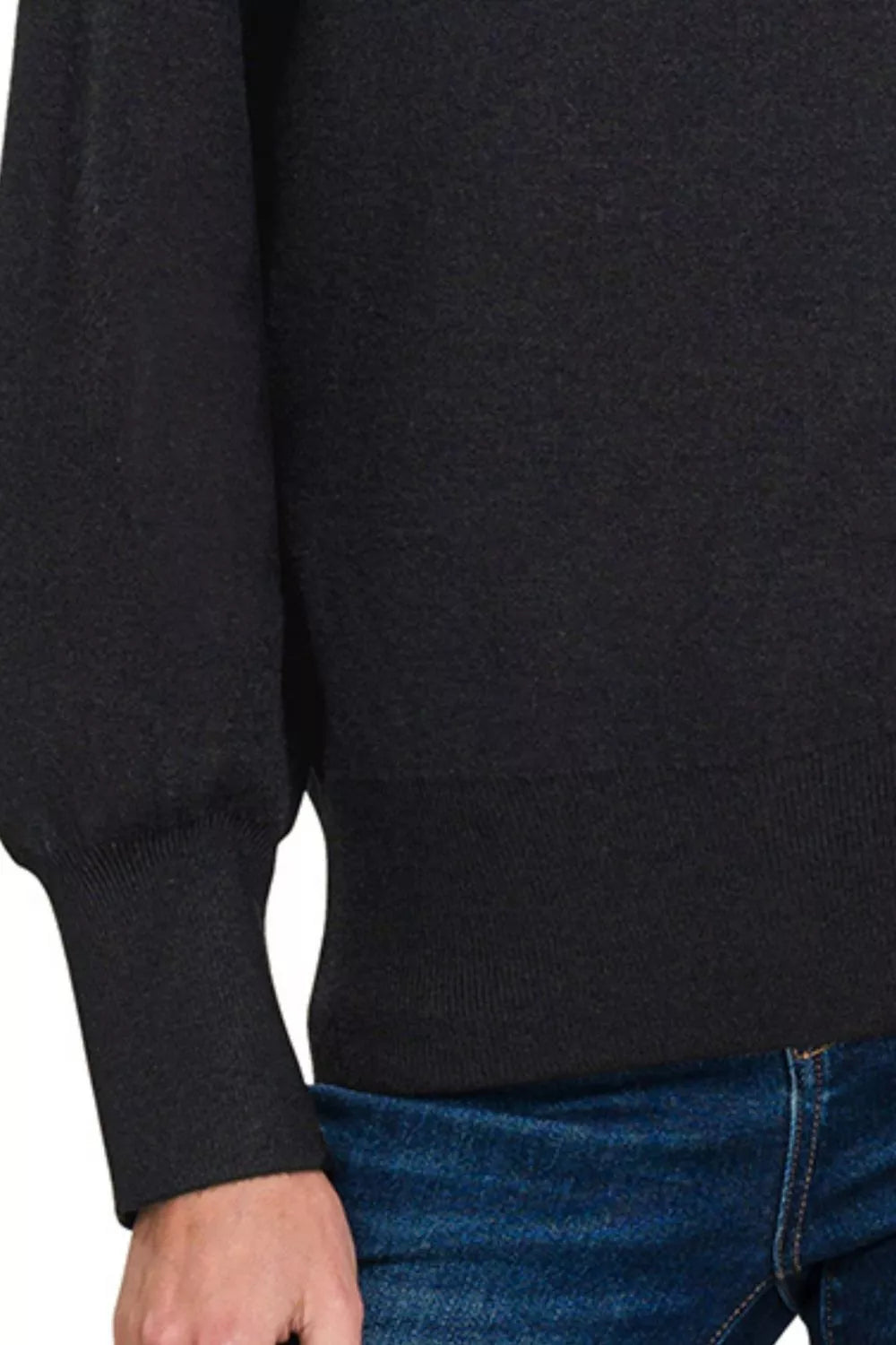 Zenana Mock Neck Exposed Seam Sweater in Black