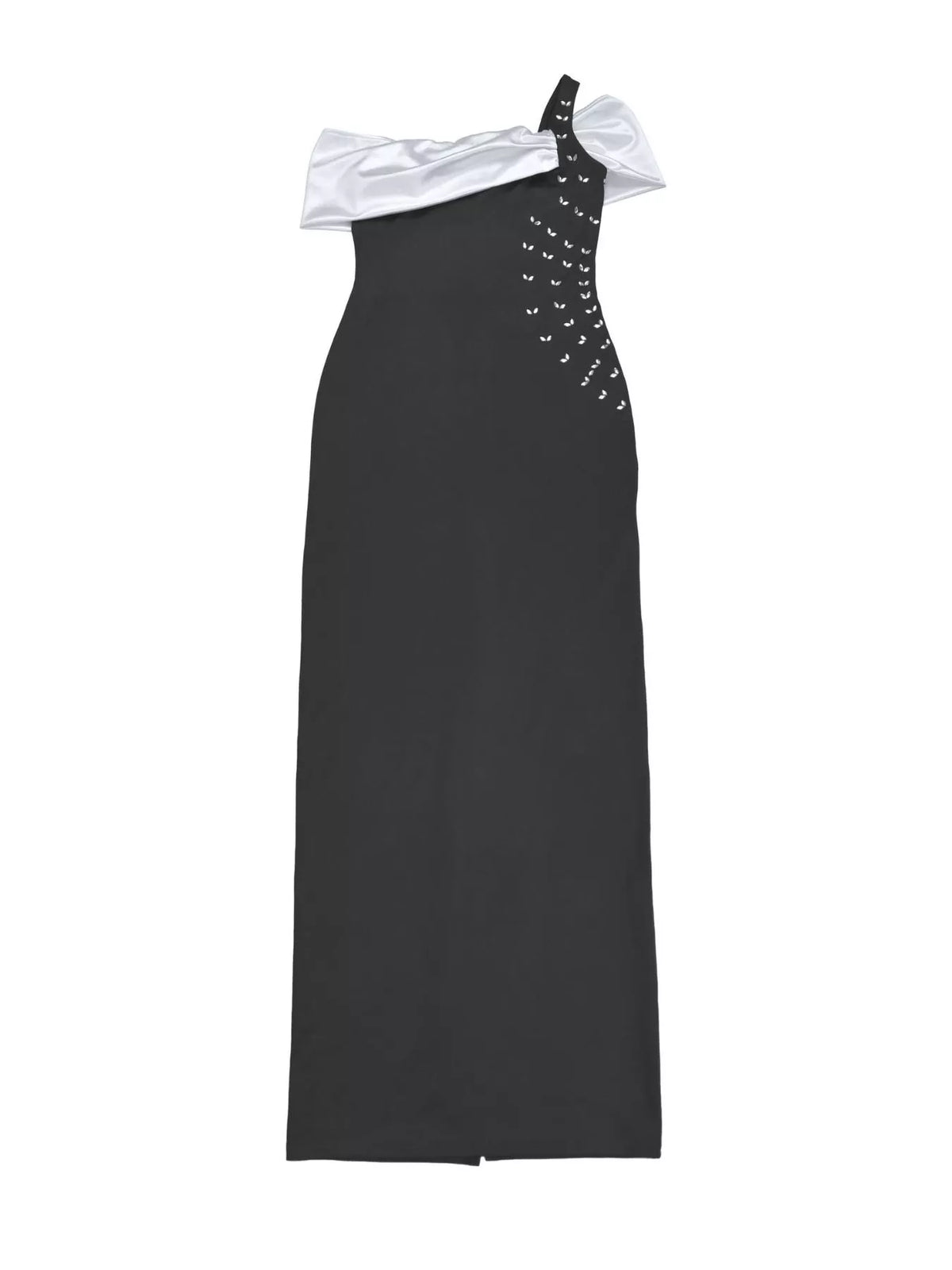Off-Shoulder Two-Tone Maxi Dress in Black