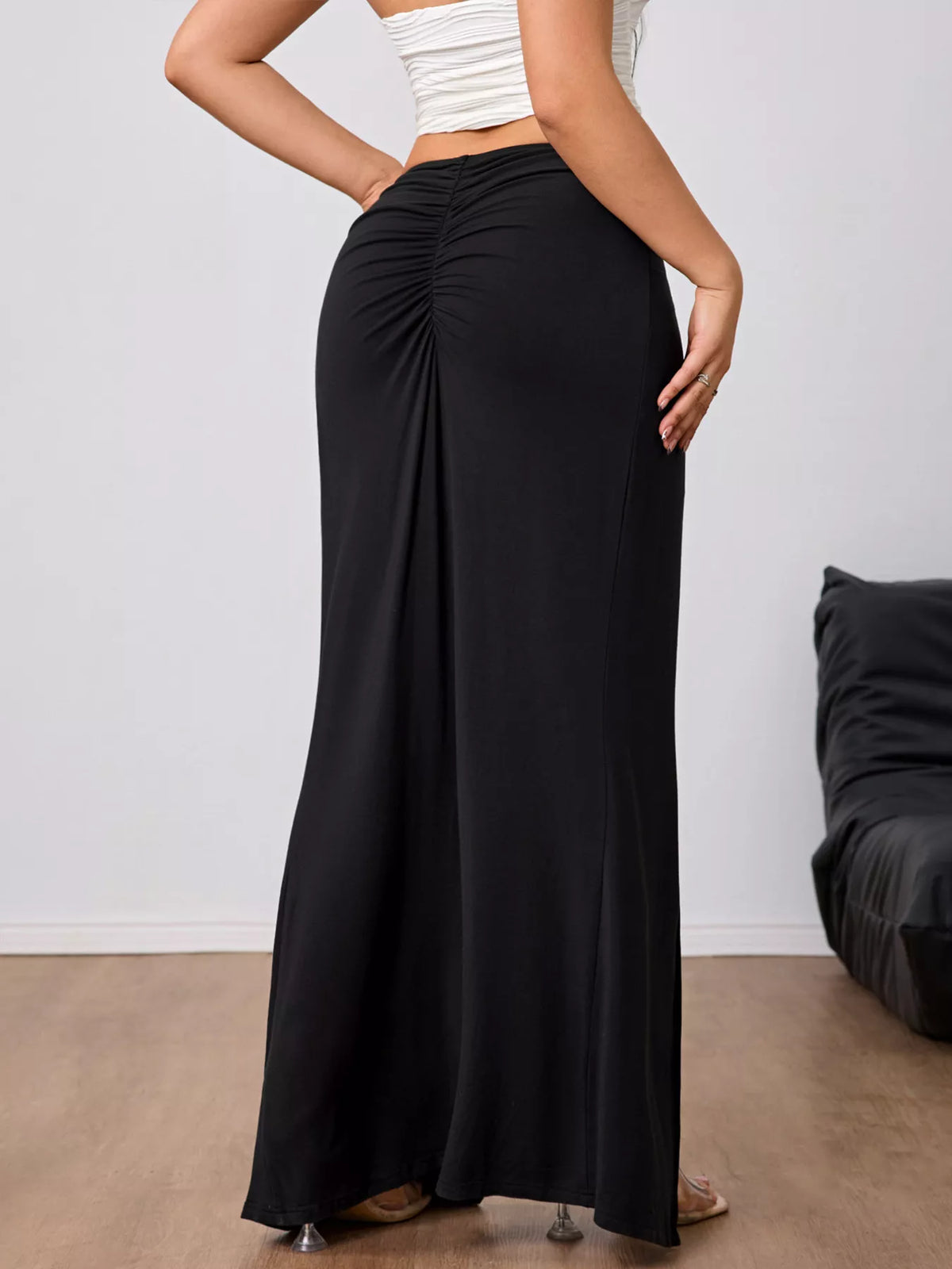 Twist-Front Bodycon Maxi Skirt in Black