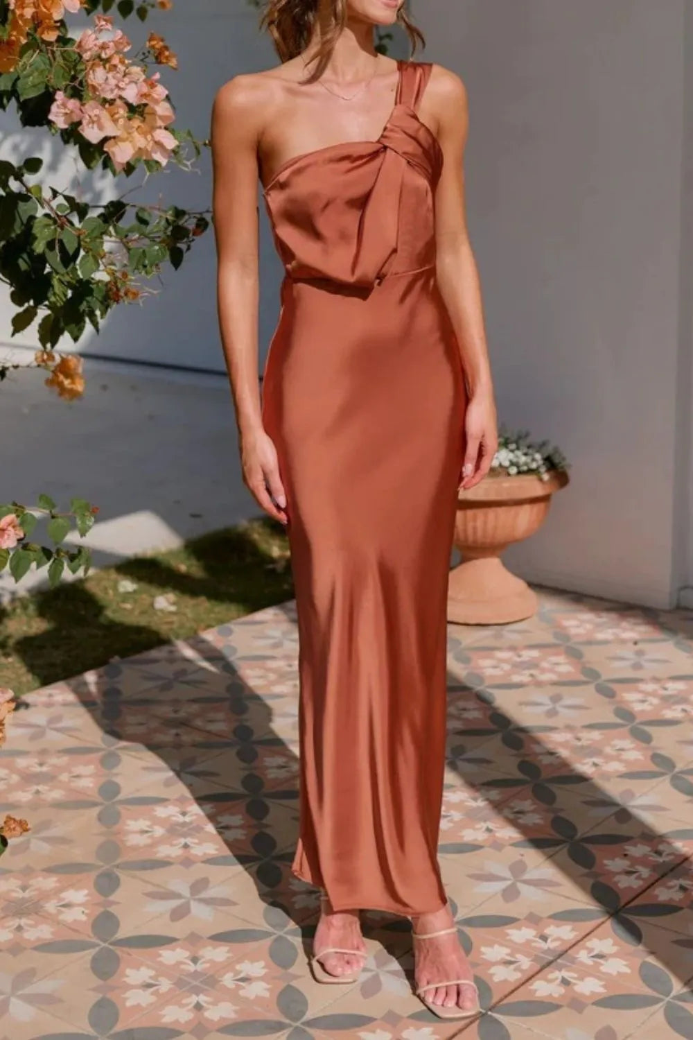 One Shoulder Maxi Dress in Caramel