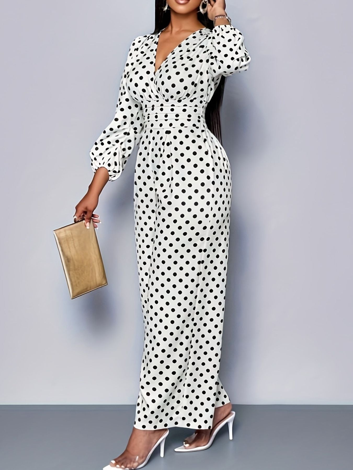 Polka Dot Wide Leg Jumpsuit in White