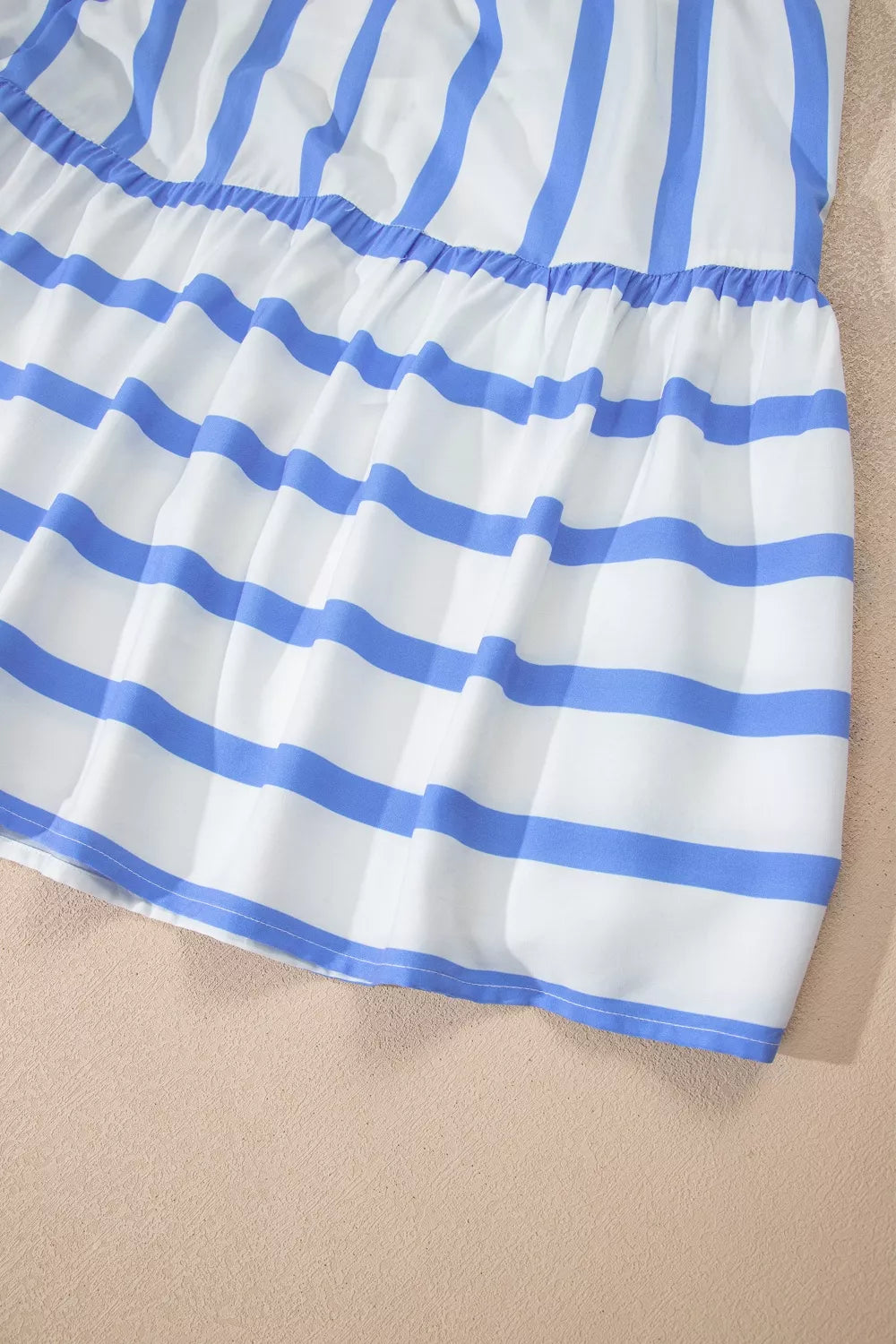 Striped Notched Neck Vacation Dress in Light Blue
