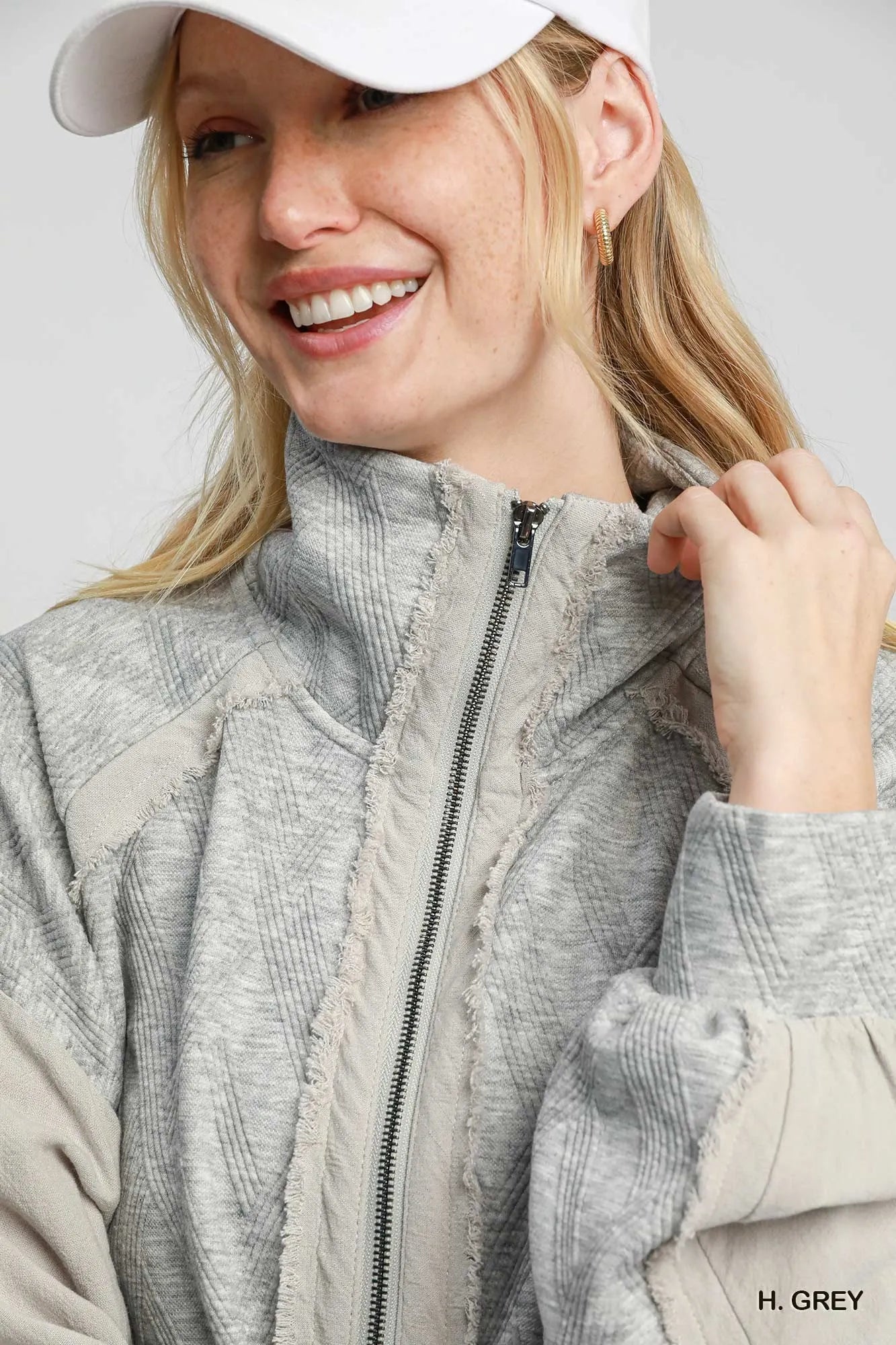 Umgee Two-Way Jacquard Jacket in Heather Grey in H. grey