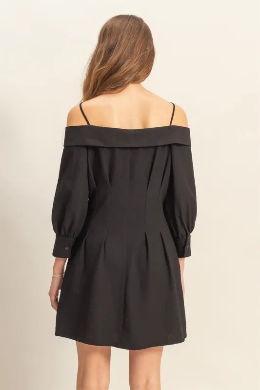 Hyfve Button-Down Mini Dress with Pockets in Black