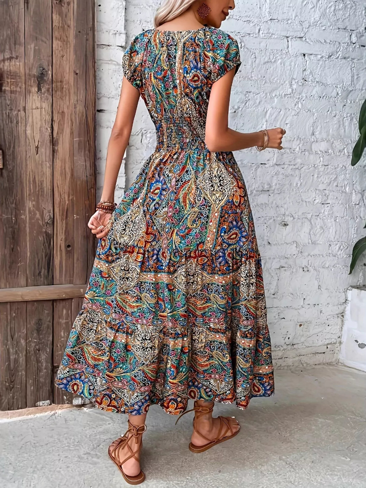 Smocked Cap Sleeve Maxi Dress in Floral