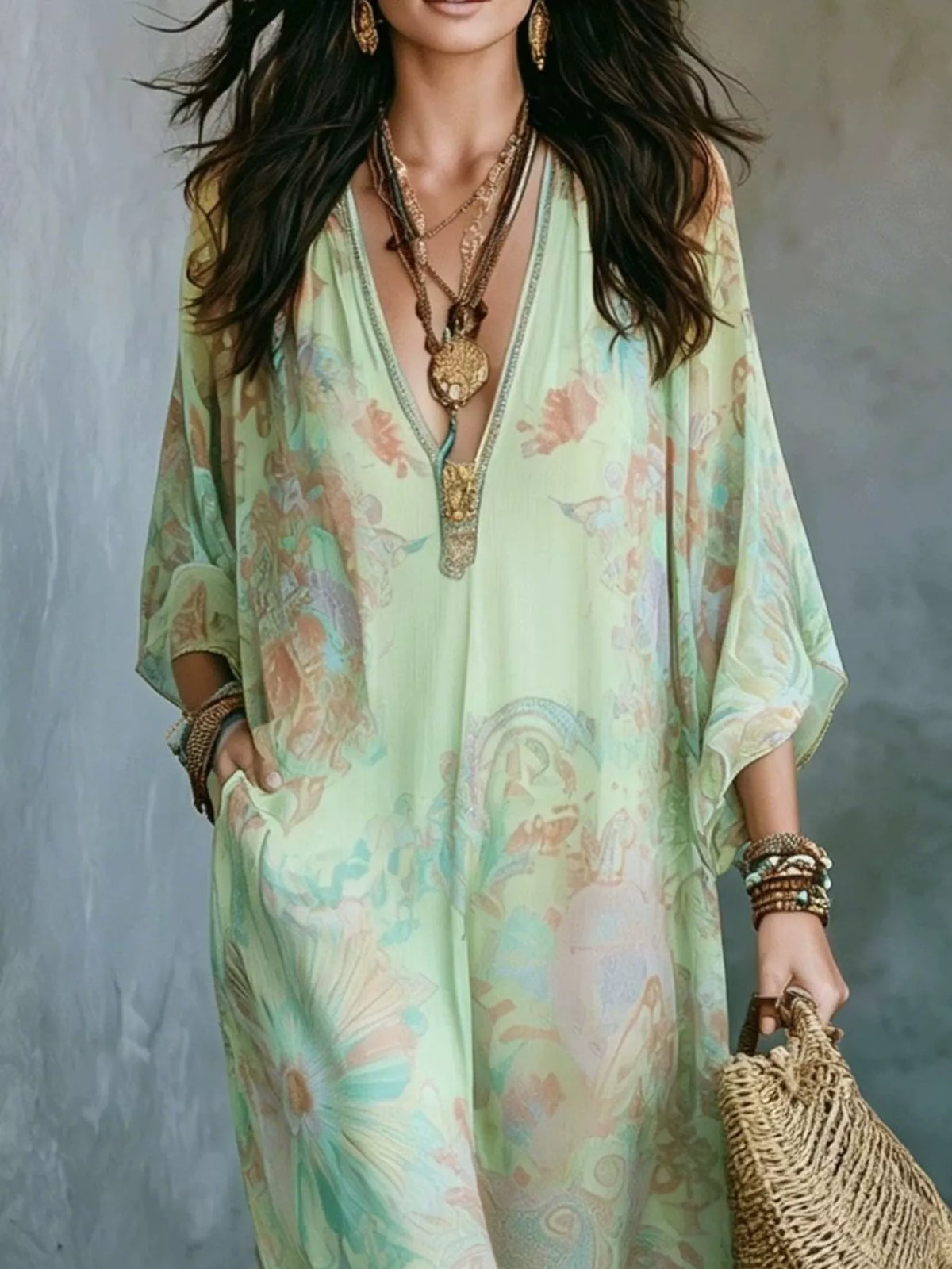 Floral V-Neck Maxi Dress by Kaelinne