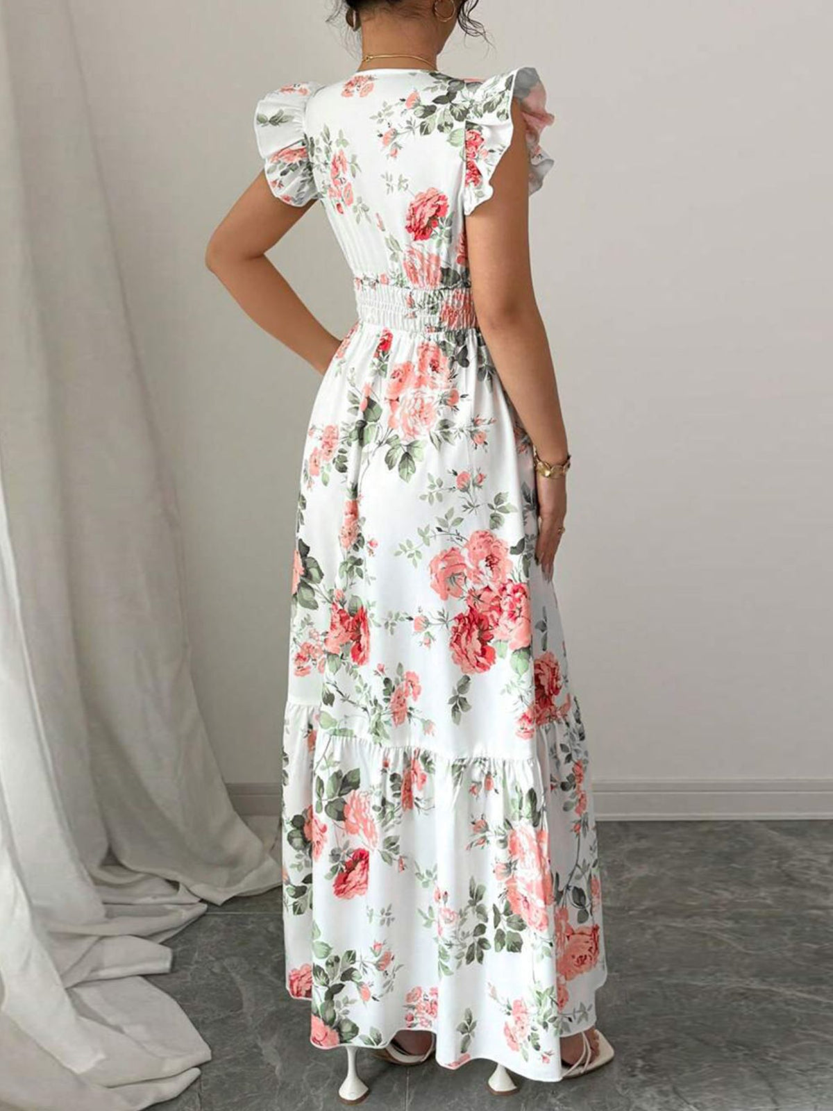 Ruffle Sleeve Tiered Maxi Dress in Floral