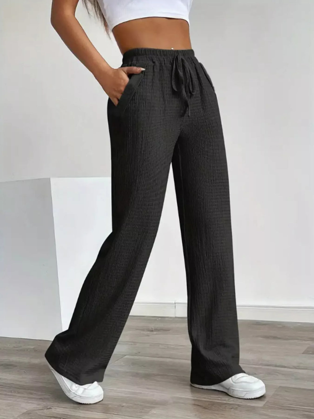Textured Wide Leg Pants