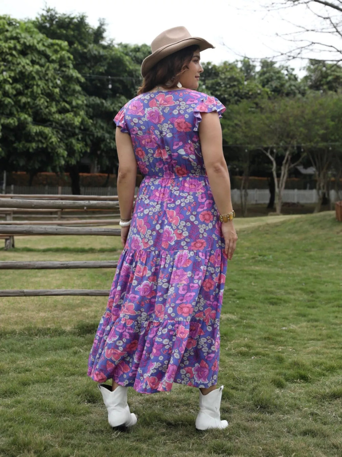 Floral Print Tiered Maxi Dress in Vivid Violet