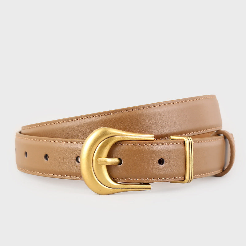 Ilussa Classic Leather Belt with Golden Buckle — Coffee
