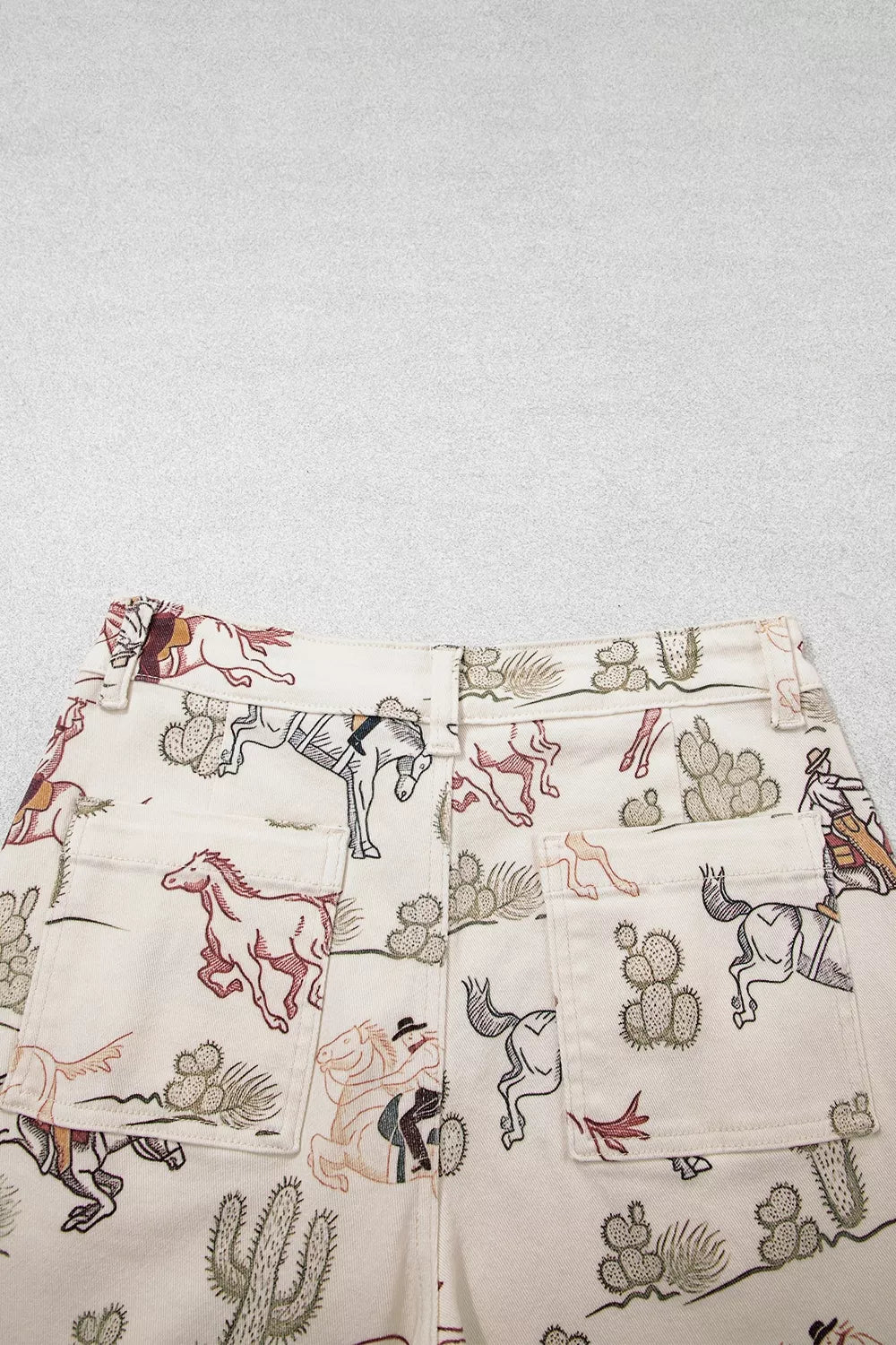 Western Print Straight-Leg Ankle Jeans in Beige